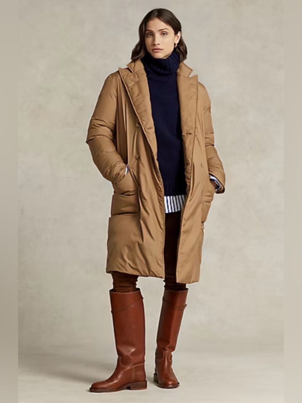 POLO RALPH LAUREN Women’s Down Puffer Coat Tan/Beige Size Small MSRP $798